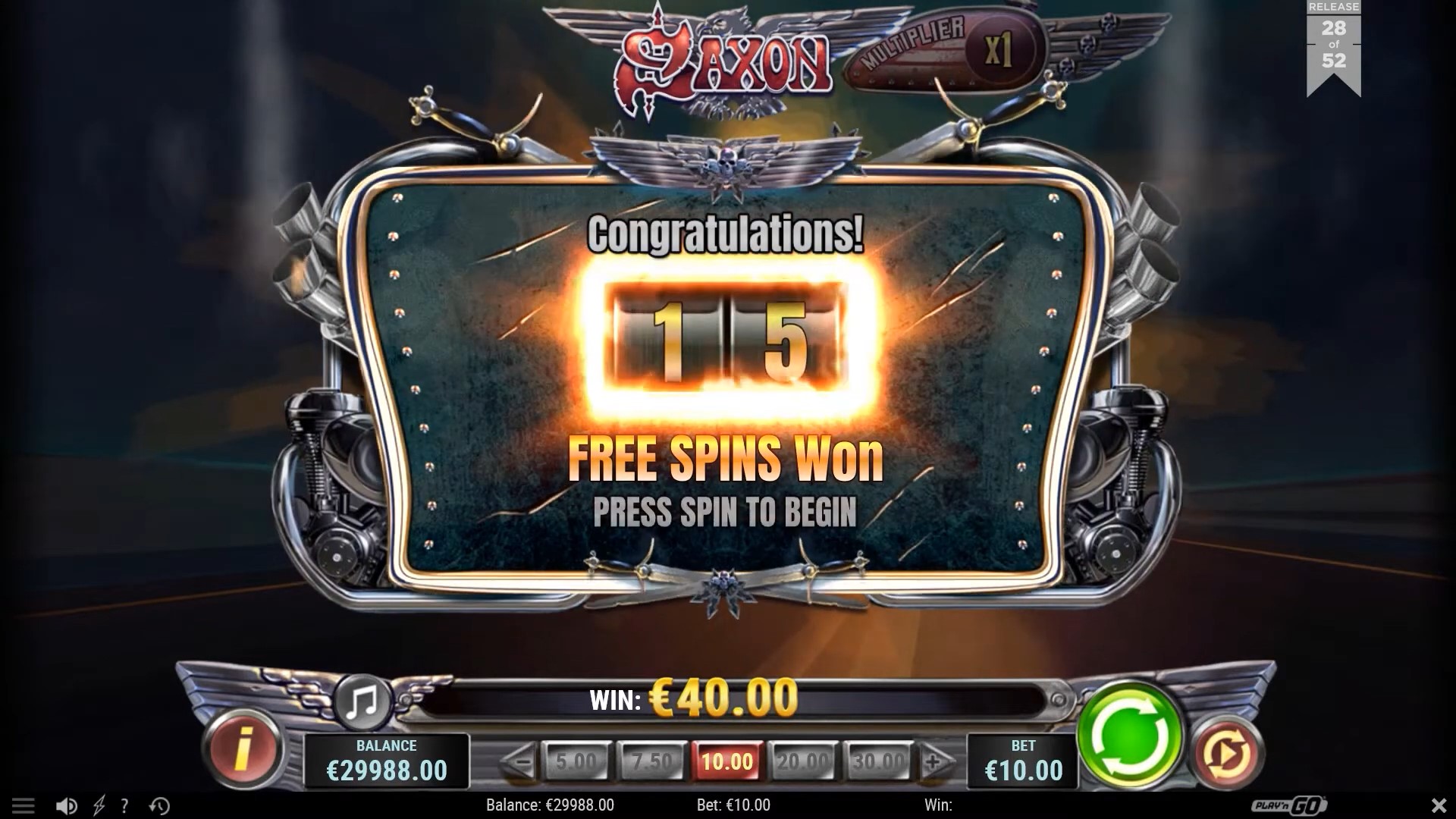 Saxon free spin Playn GO