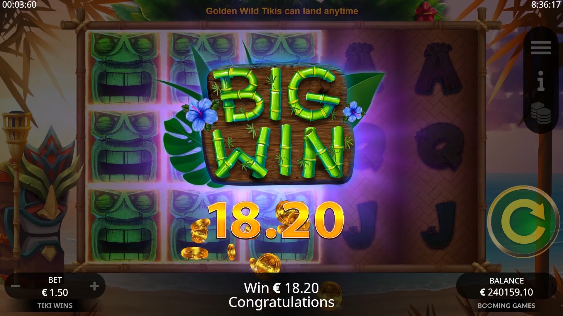 Tiki Wins big win Booming Games