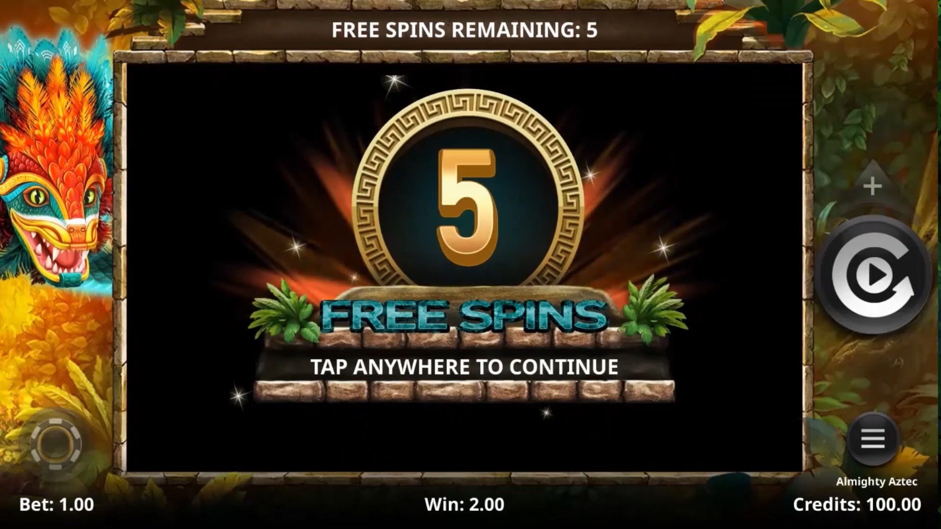 Almighty Aztec free spin SpinPlay Games