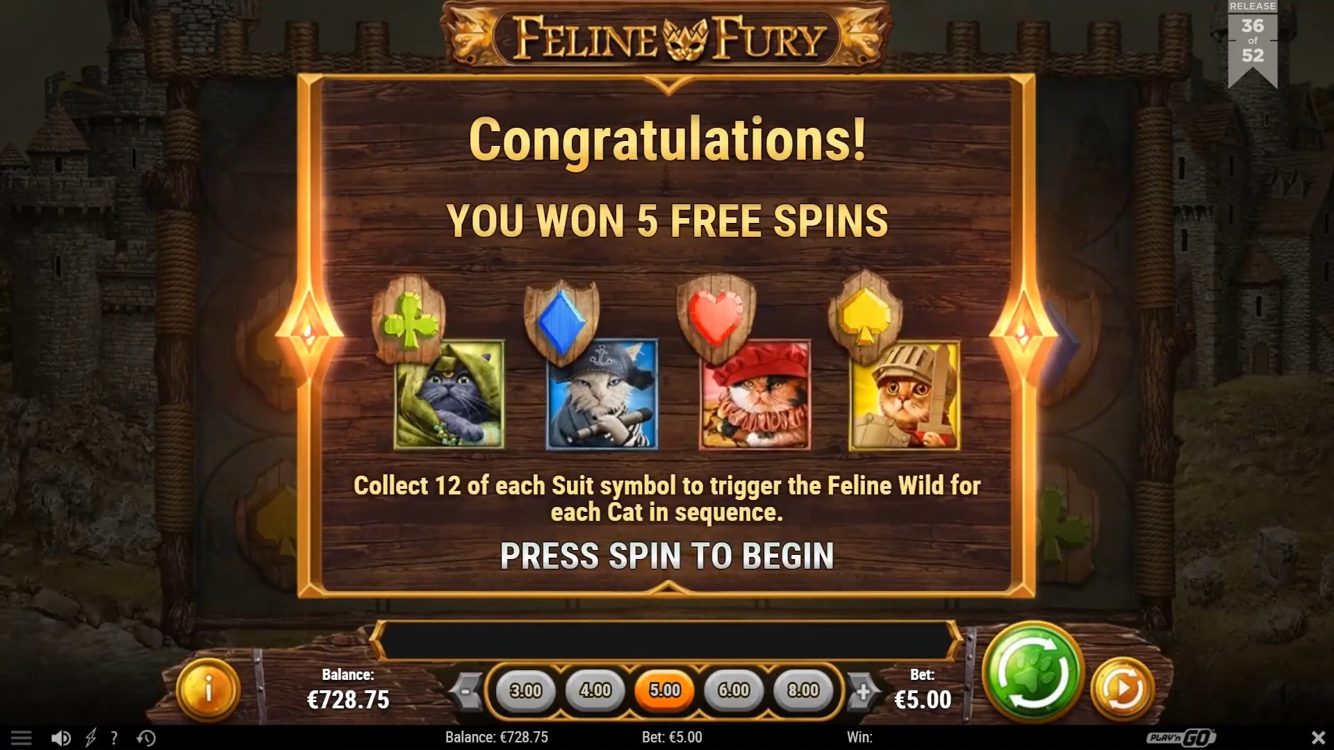 Feline Fury free spins Playn GO