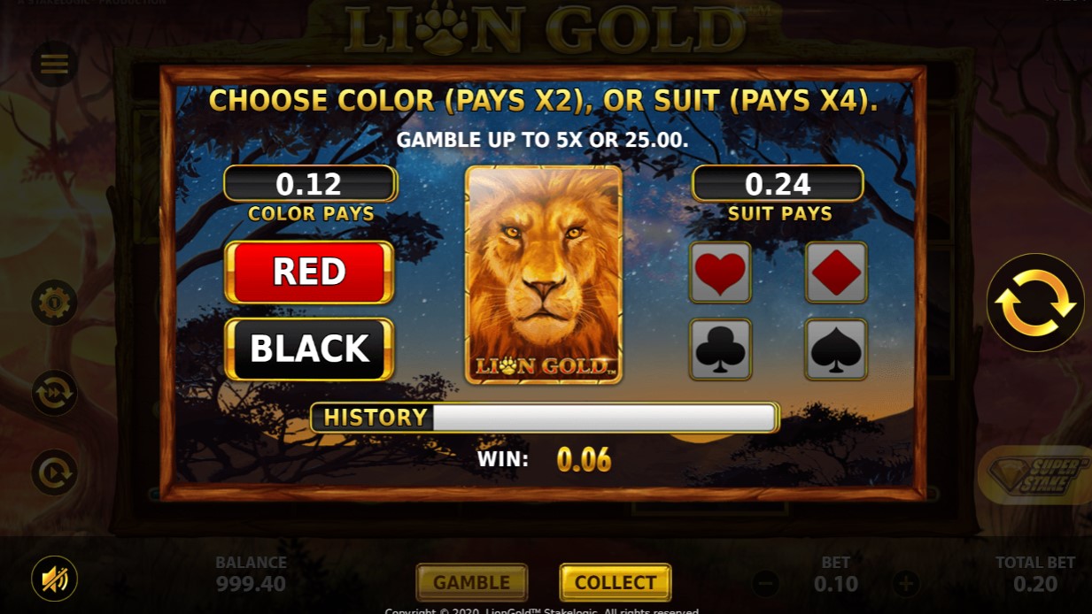 Lion Gold gamble feature Stakelogic