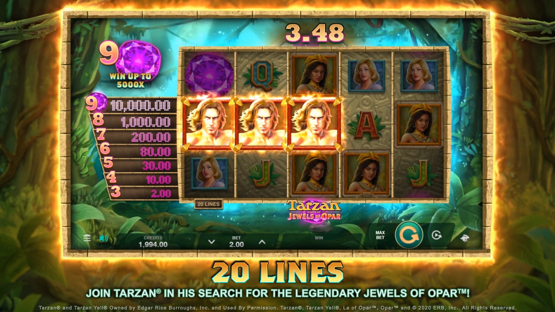 Tarzan and the jewels of Opar grid 1 Microgaming
