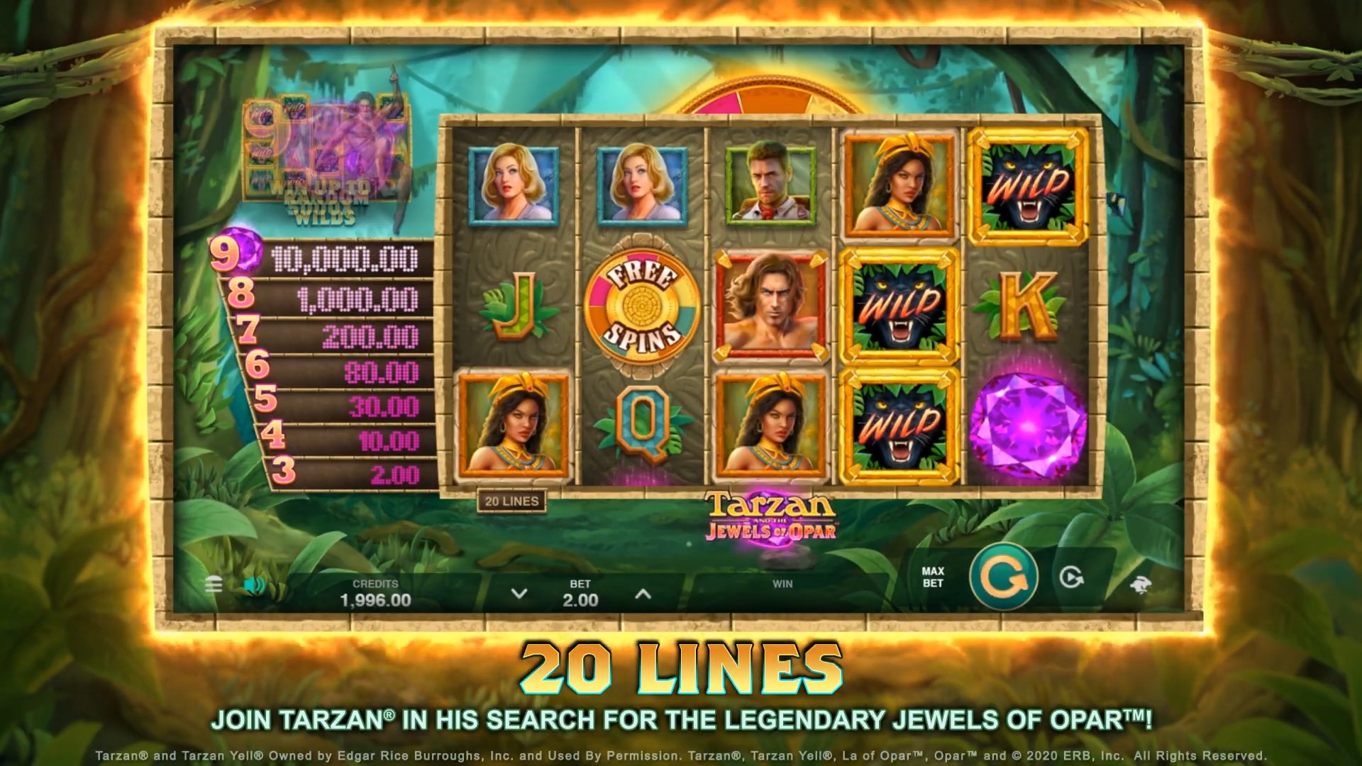 Tarzan and the jewels of Opar grid Microgaming