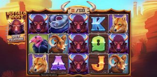 Buffalo Boost is a 5x3, 25-payline video slot with features including a Buy Feature, Free Spins, Random Wilds and a Collect Feature.