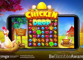 Chicken Drop is 7x7, cluster pay title that incorporates tumble and progressive features along with free spins and a Buy Feature.