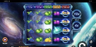 Cosmic Charms is a 5x4, 40-payline slot with features including free spins, wild symbols, scatter symbols and multipliers.