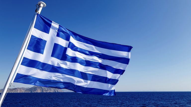 Greece flag waving in the wind