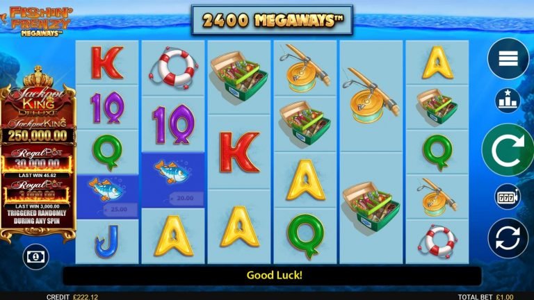 Fishin’ Frenzy Megaways is a six-reel slot that can see up to seven symbols on each reel and includes free spins and progressive jackpot.