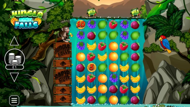 Jungle Falls is a 8x7, Cluster Pays slot which includes a top reel and a Rainbow Falls free spins round with progressive win multipliers.