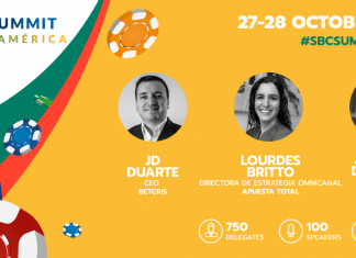 The first 20 speakers for SBC Latinoamérica includes Betcris, La Tinka, Retabet, Betsson, Apuesta Total, and Rush Street Interactive.