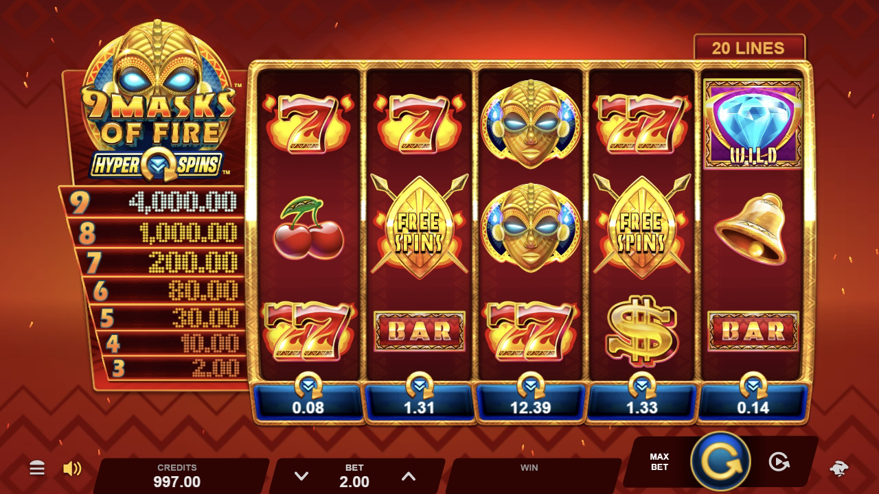 9 Masks of Fire HyperSpins is a 5x3, 20-payline video slot with features including a HyperSpins mechanic, free spins and multipliers.