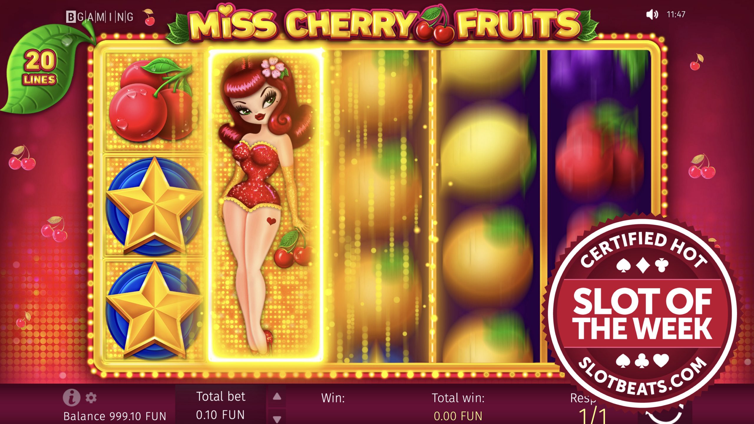 BGaming has claimed this week’s Slot of the Week award with its all-new “traditional-style” slot title, Miss Cherry Fruits.