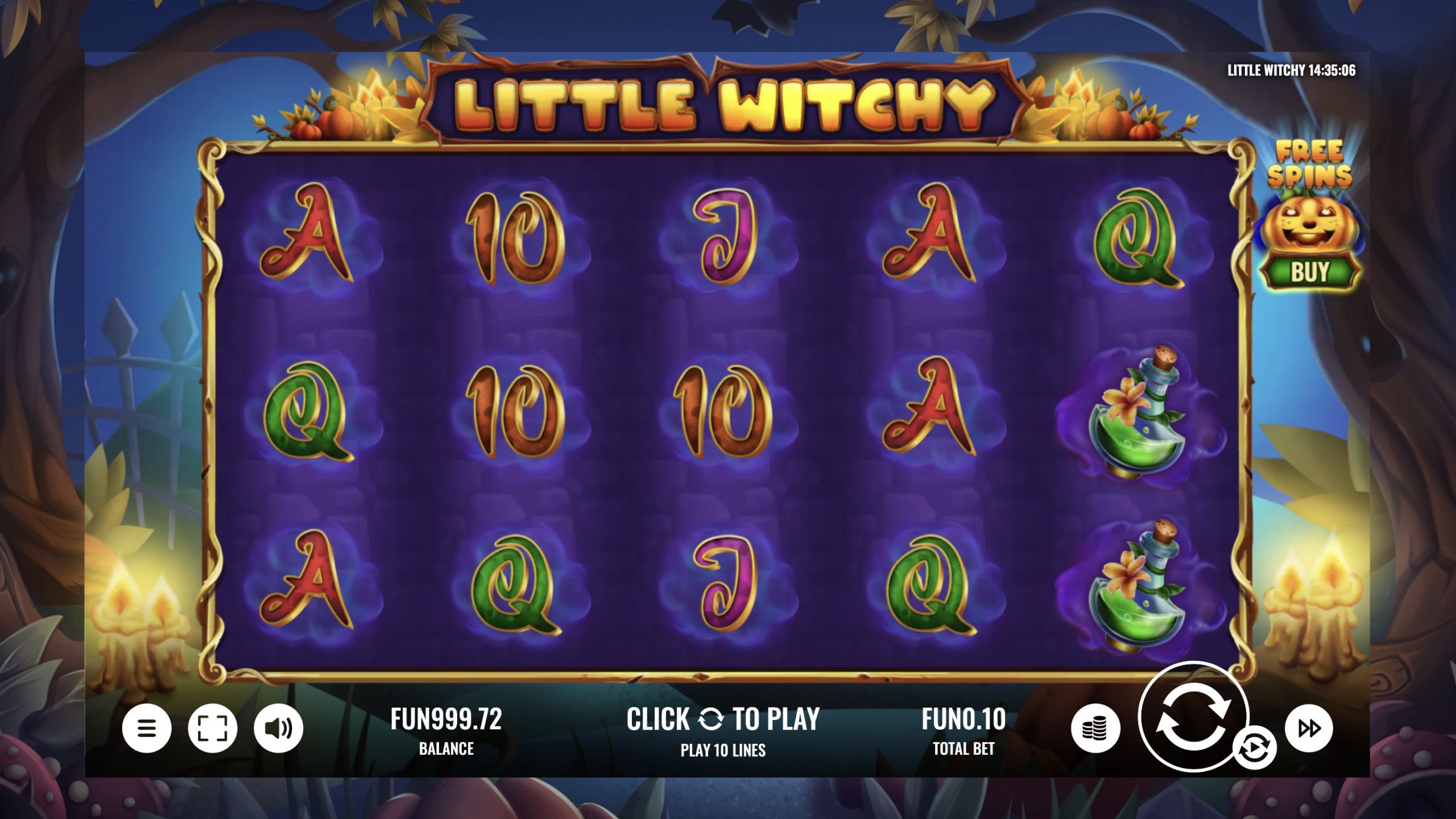 Little Witchy is a 5x3, 10-payline video slot with features including super lines, free spins and a cascading multiplier.