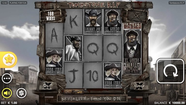 Tombstone R.I.P is a 5x2-3-3-3-1, 108-payline video slot that incorporates a maximum win potential of up to x300,000 the bet.