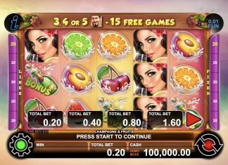 Champagne and Fruits is a 5x3, 20-payline video slot that incorporates a maximum win potential of up to x16,980 the bet. 