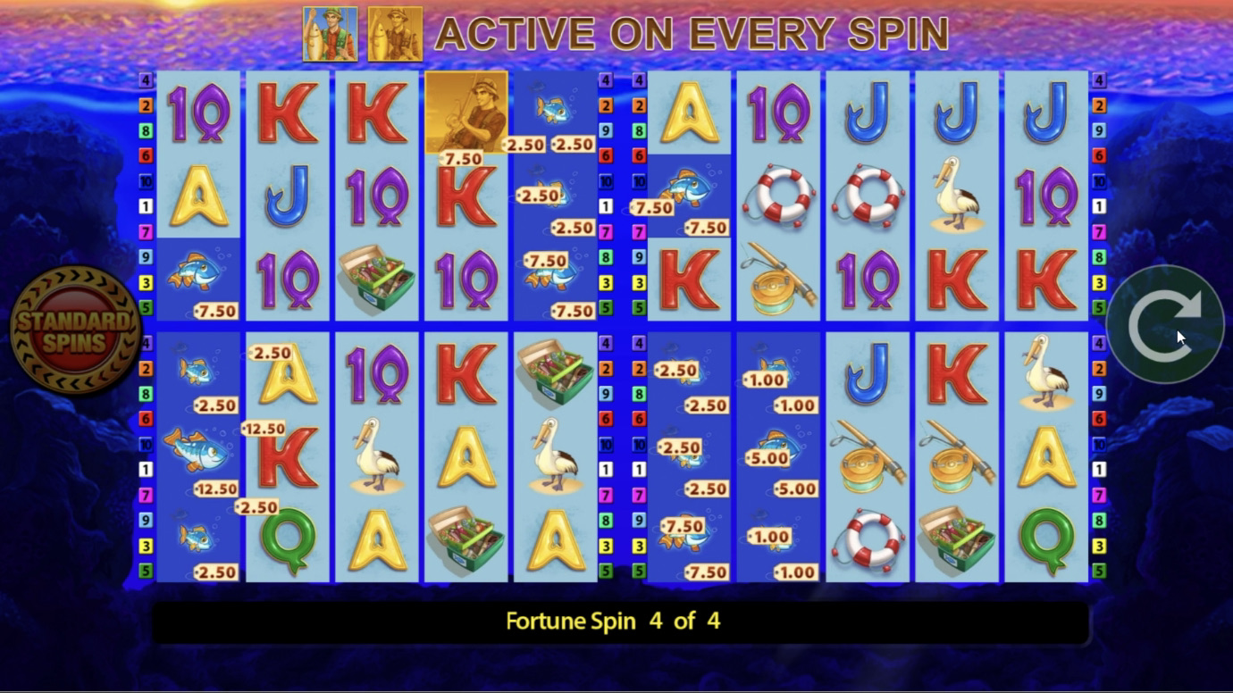 Fishin’ Frenzy: Fortune Spins is a 5x3x4, 10-payline video slot that incorporates a quad-reel format and the return of Fortune spins.