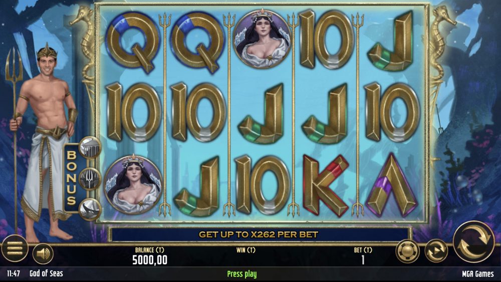God of Seas is a 5x3, 20-payline video slot that incorporates a maximum win potential of up to x375 the bet.
