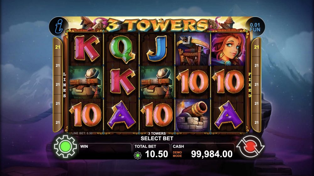 3 Towers is a 5x3, 21-payline video slot that incorporates a maximum win potential of up to x5,000 the bet.