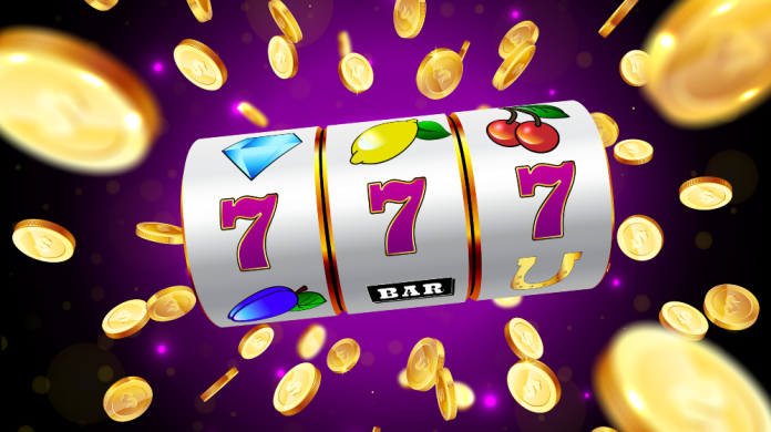 Golden slot machine reels showing 7s