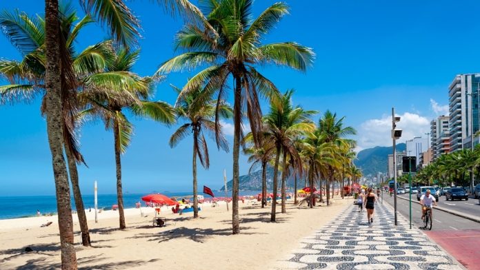 Ipanema beach with palm trees