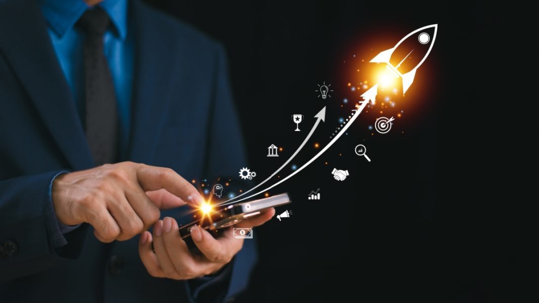 Rocket firing from an businessman's phone