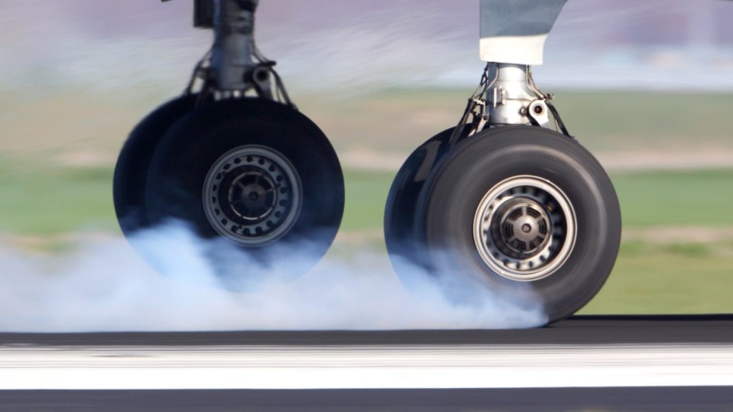 Plane wheels touching down